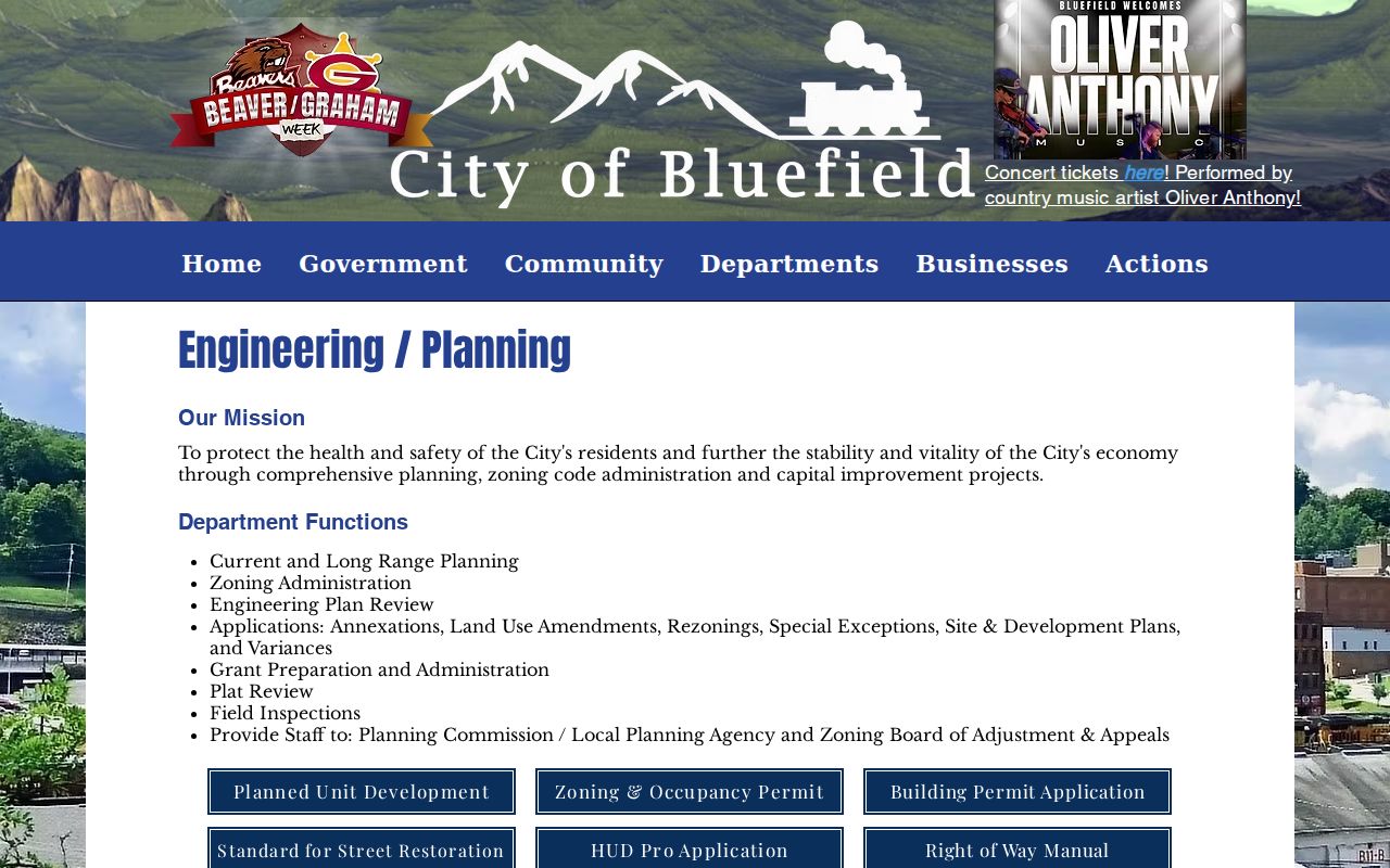 Bluefield Engineering page for permit zoning and plat records affecting a block