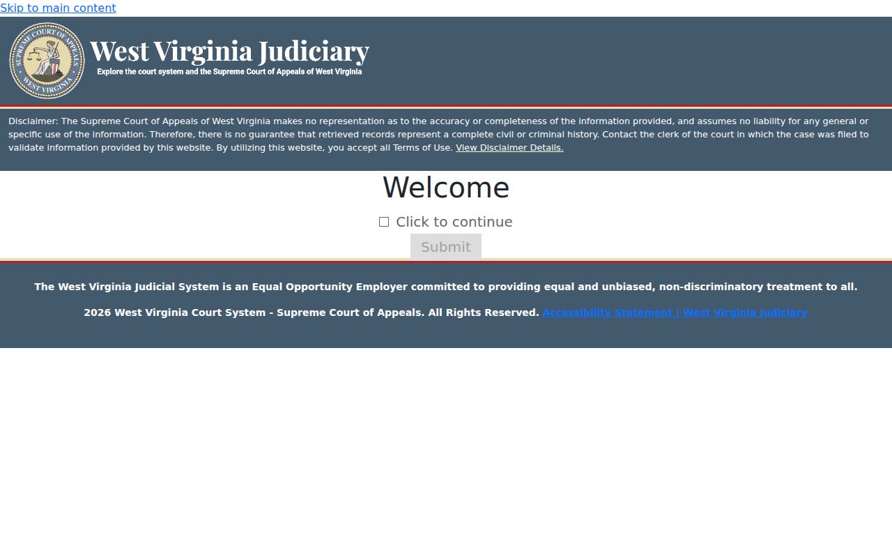 West Virginia Magistrate Court Record Search landing screen for Mercer County research